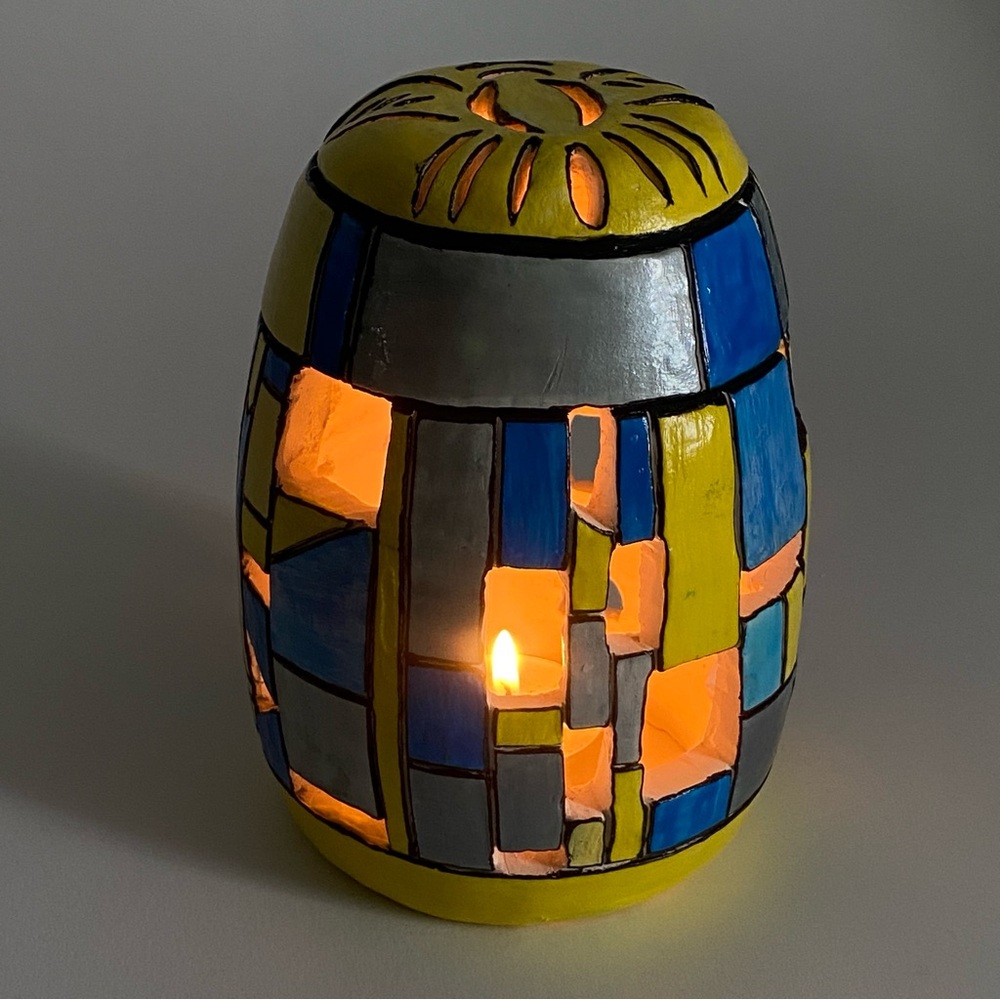 Mosaic Candle Holder - Blue and Yellow